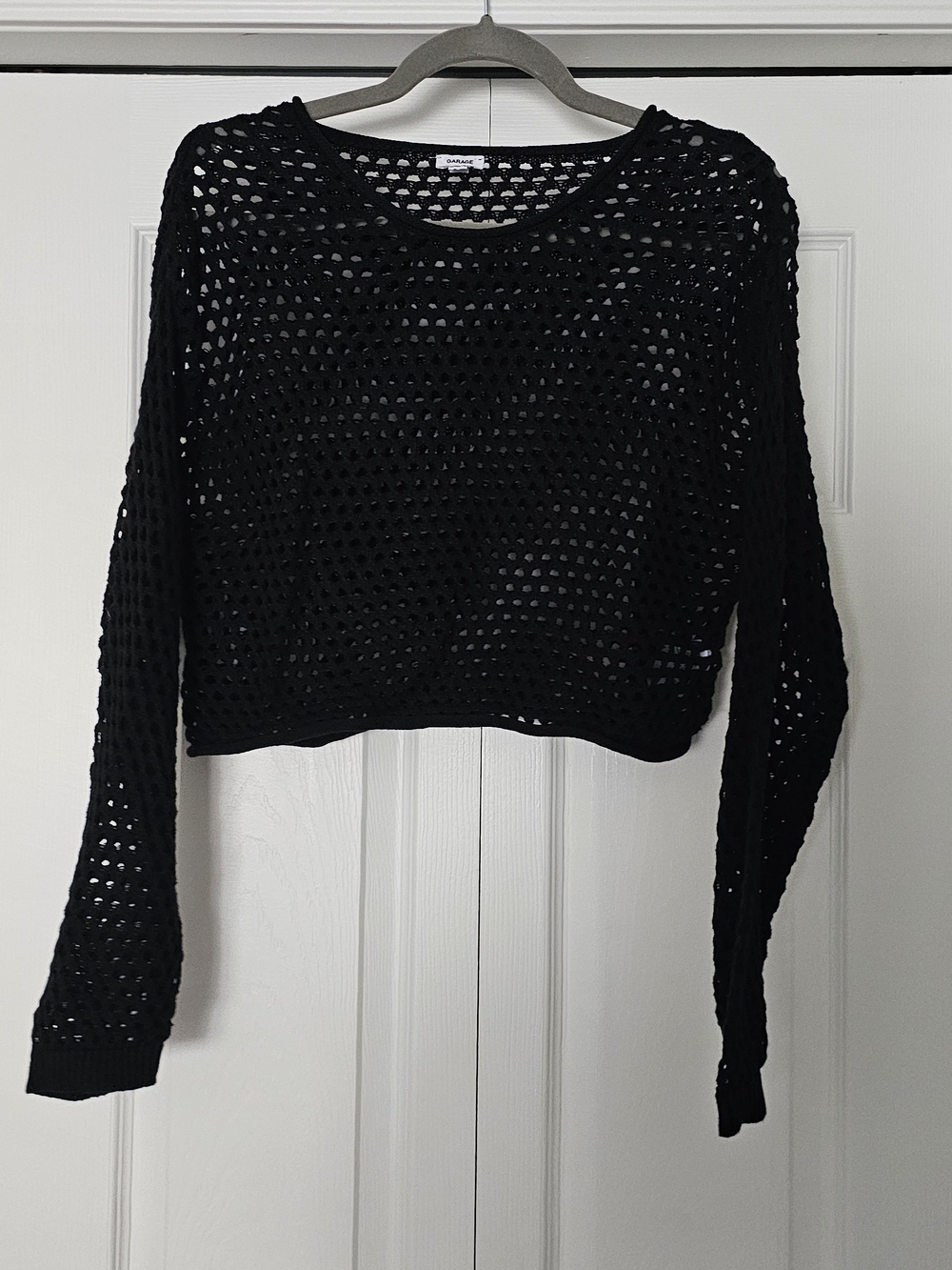 Garage Black Open-Weave Cropped Knit Top